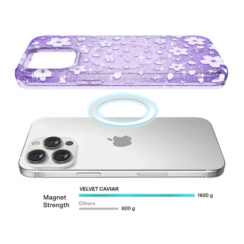 Lavender Cherry Blossom Glitter iPhone Case