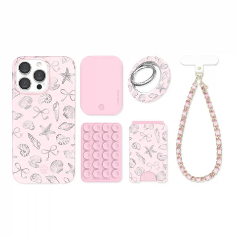 Pink Coastal Seashells iPhone Bundle Set