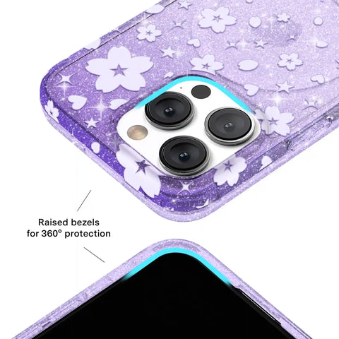 Lavender Cherry Blossom Glitter iPhone Case