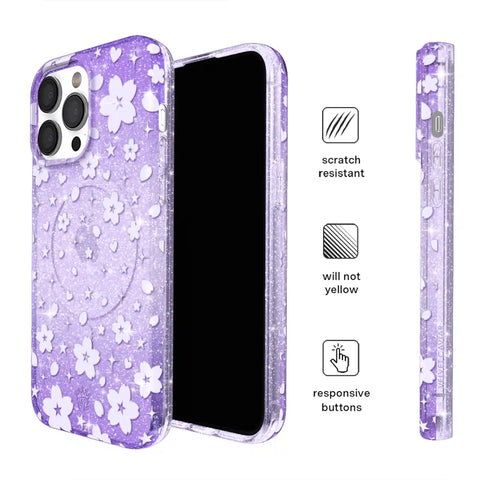 Lavender Cherry Blossom Glitter iPhone Case