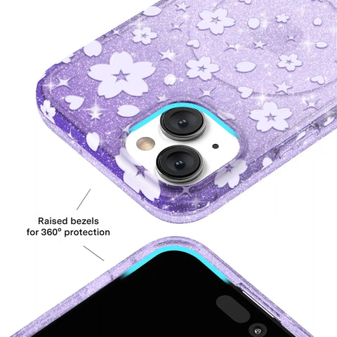 Lavender Cherry Blossom Glitter iPhone Case