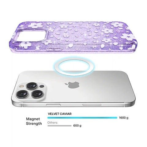 Lavender Cherry Blossom Glitter iPhone Case