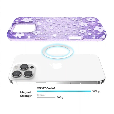 Lavender Cherry Blossom Glitter iPhone Case
