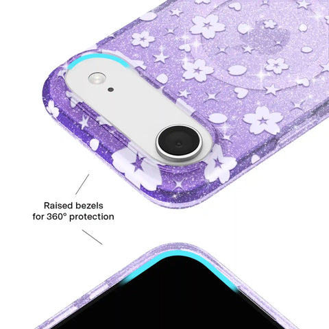 Lavender Cherry Blossom Glitter iPhone Case