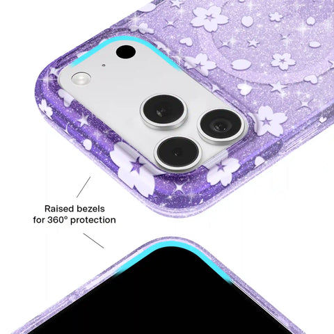 Lavender Cherry Blossom Glitter iPhone Case