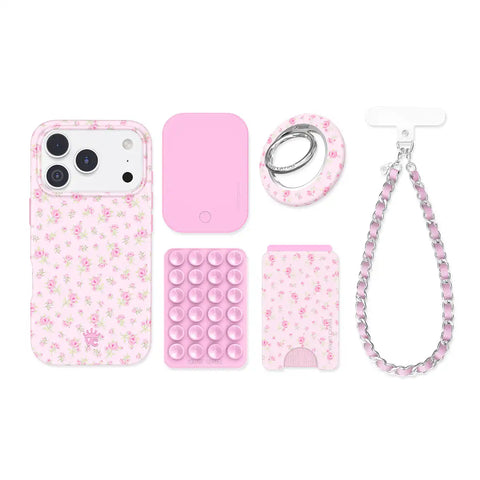 Dainty Pink Floral iPhone Bundle Set