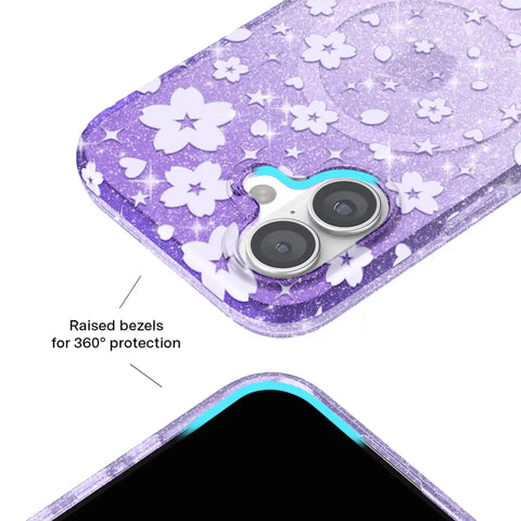 Lavender Cherry Blossom Glitter iPhone Case