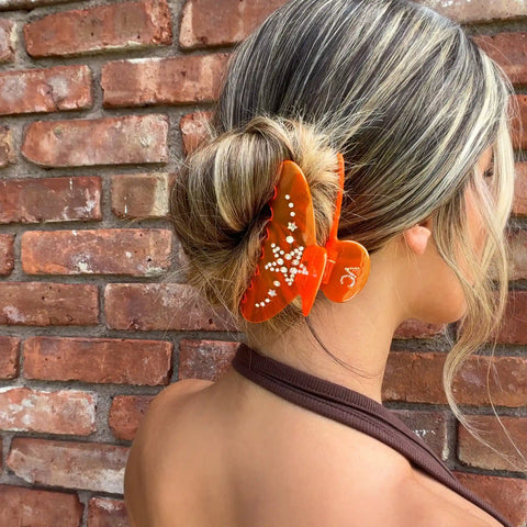 Neon Orange Star Child Crystal Large Hair Clip