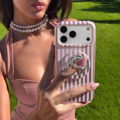 Pink Chrome Stripes MagSafe Grip Ring