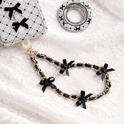 Black Bow Leather Chain Phone Charm