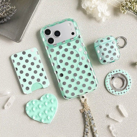 Mint Chrome Polka Dot MagSafe Grip Ring