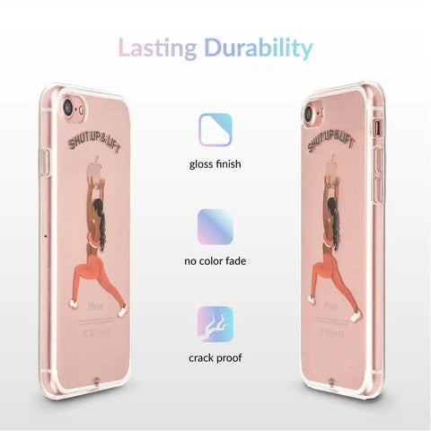 Shut Up & Lift iPhone Case Black Hair Pink Pants