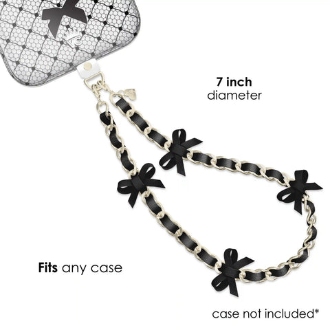 Black Bow Leather Chain Phone Charm