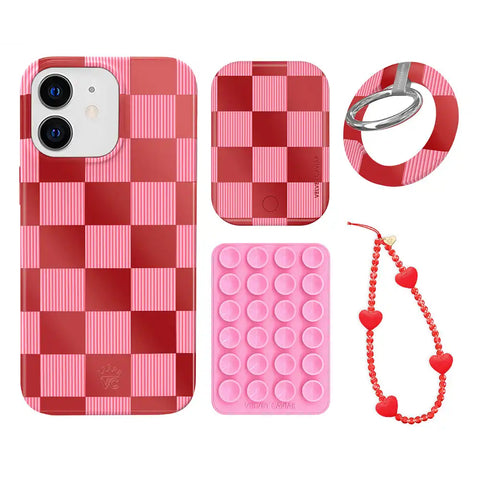 Rose Vibe Checkered iPhone Bundle Set - Grip
