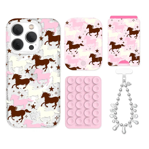 Pink Pony Glitter iPhone Bundle Set - Wallet
