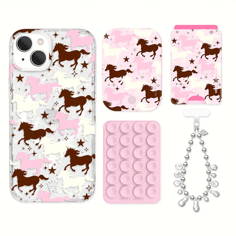 Pink Pony Glitter iPhone Bundle Set - Wallet