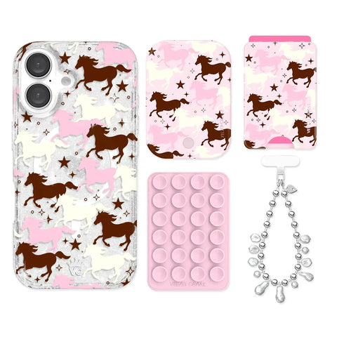 Pink Pony Glitter iPhone Bundle Set - Wallet