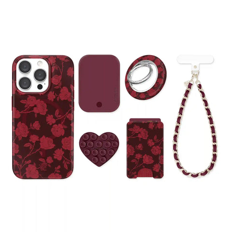 Dark Cherry Floral iPhone Bundle Set
