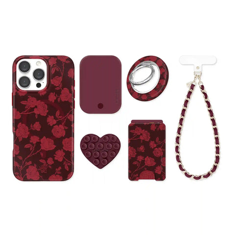 Dark Cherry Floral iPhone Bundle Set
