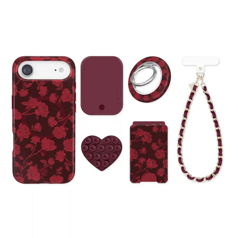 Dark Cherry Floral iPhone Bundle Set