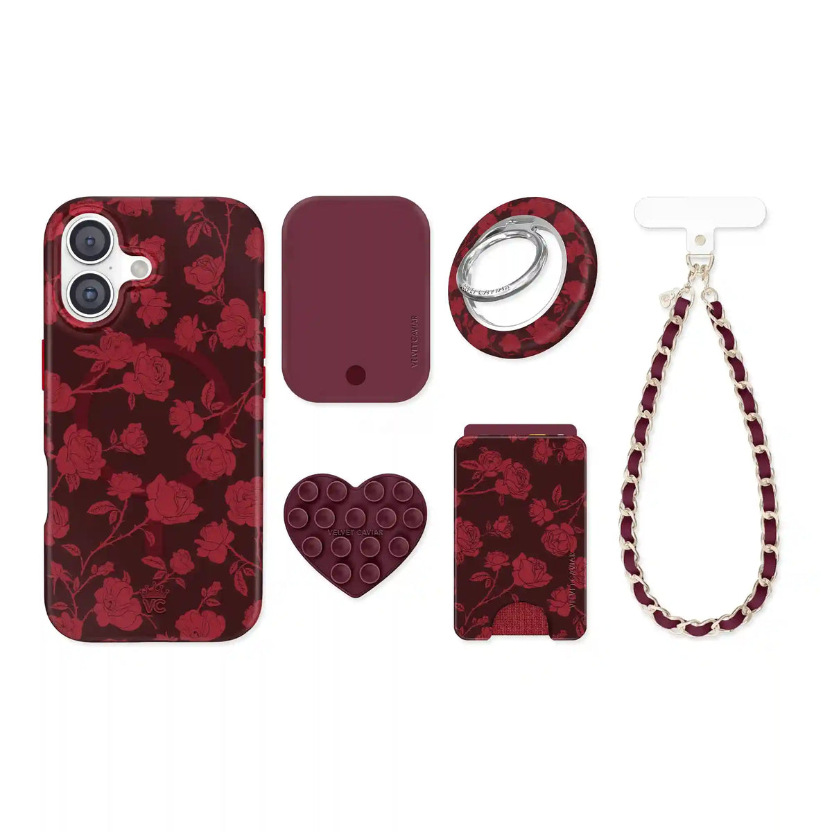 Dark Cherry Floral iPhone Bundle Set
