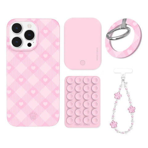 Dolly Pink Gingham iPhone Bundle Set - Grip