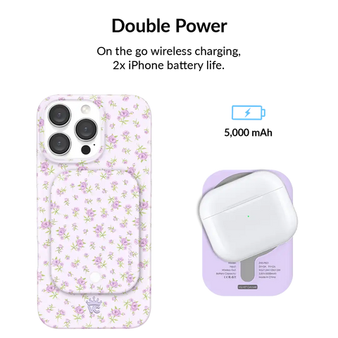 Dainty Lilac Floral Portable MagSafe Charger Power Pack