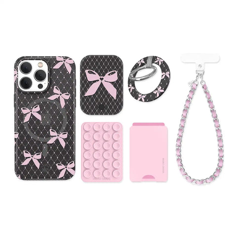 Lacy Pink Bows iPhone Bundle Set