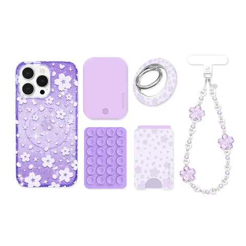 Lavender Cherry Blossom Glitter iPhone Bundle Set
