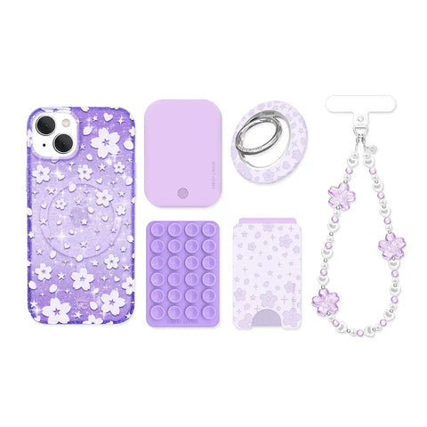 Lavender Cherry Blossom Glitter iPhone Bundle Set