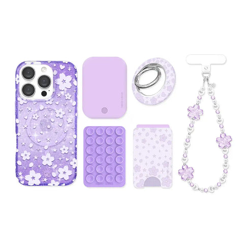 Lavender Cherry Blossom Glitter iPhone Bundle Set