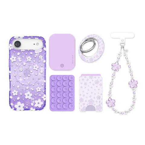 Lavender Cherry Blossom Glitter iPhone Bundle Set