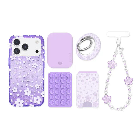 Lavender Cherry Blossom Glitter iPhone Bundle Set