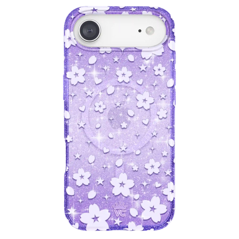 Lavender Cherry Blossom Glitter iPhone Case