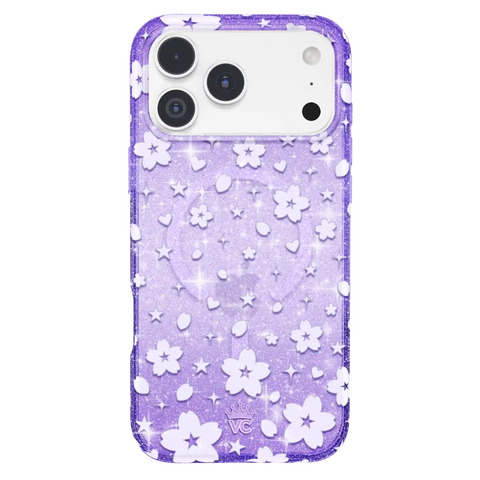 Lavender Cherry Blossom Glitter iPhone Case