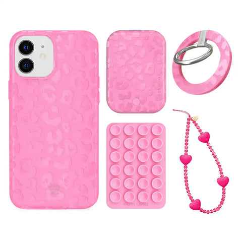 Hot Pink Leopard iPhone Bundle Set - Grip