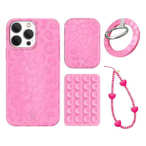 Hot Pink Leopard iPhone Bundle Set - Grip
