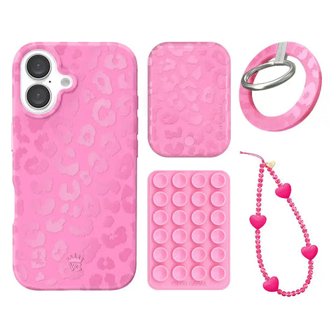 Hot Pink Leopard iPhone Bundle Set - Grip
