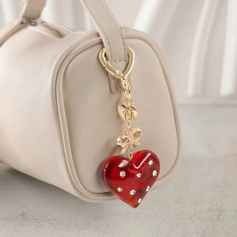 Red Crystal Heart Bag Charm