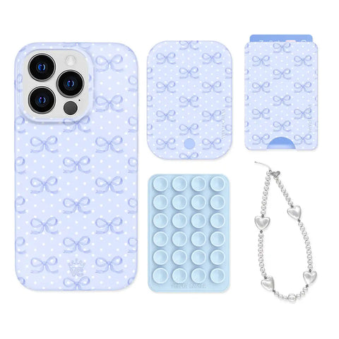 Lovely Blue Bows iPhone Bundle Set - Wallet