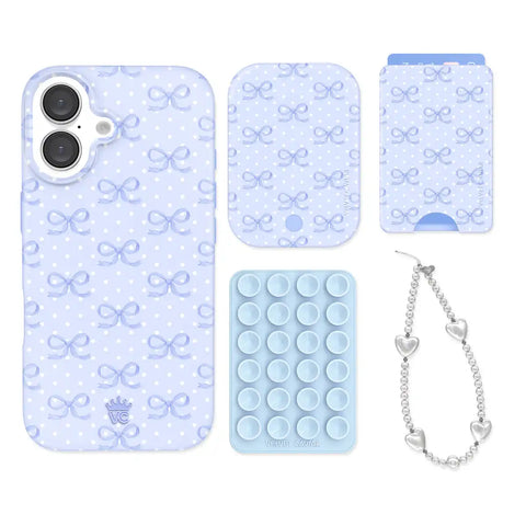 Lovely Blue Bows iPhone Bundle Set - Wallet