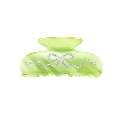 Matcha Swirl Crystal Bow Hair Clip