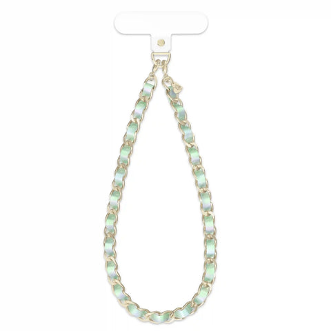 Teal Holo Leather Chain Phone Charm