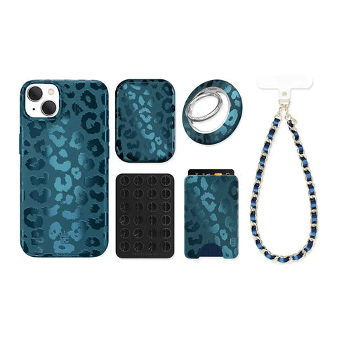 Metallic Navy Leopard iPhone Bundle Set