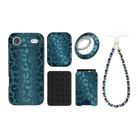 Metallic Navy Leopard iPhone Bundle Set
