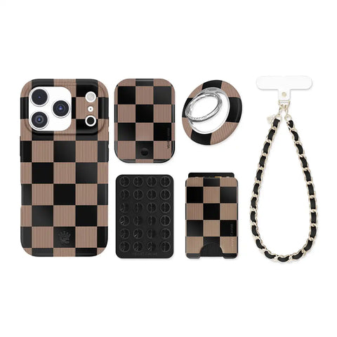 Mocha Vibe Checkered iPhone Bundle Set