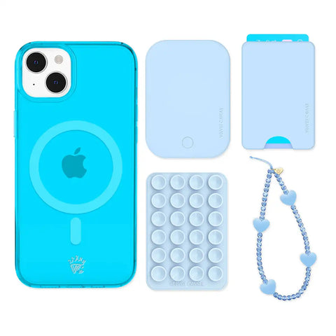 Neon Blue iPhone Bundle Set - Wallet