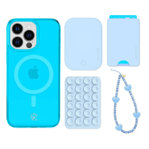 Neon Blue iPhone Bundle Set - Wallet
