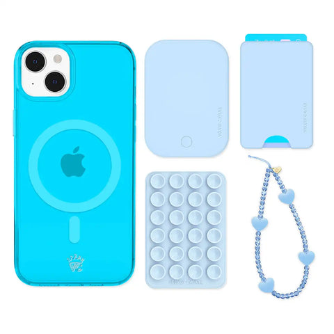 Neon Blue iPhone Bundle Set - Wallet