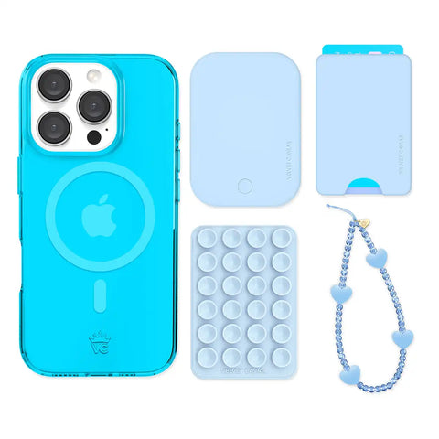 Neon Blue iPhone Bundle Set - Wallet